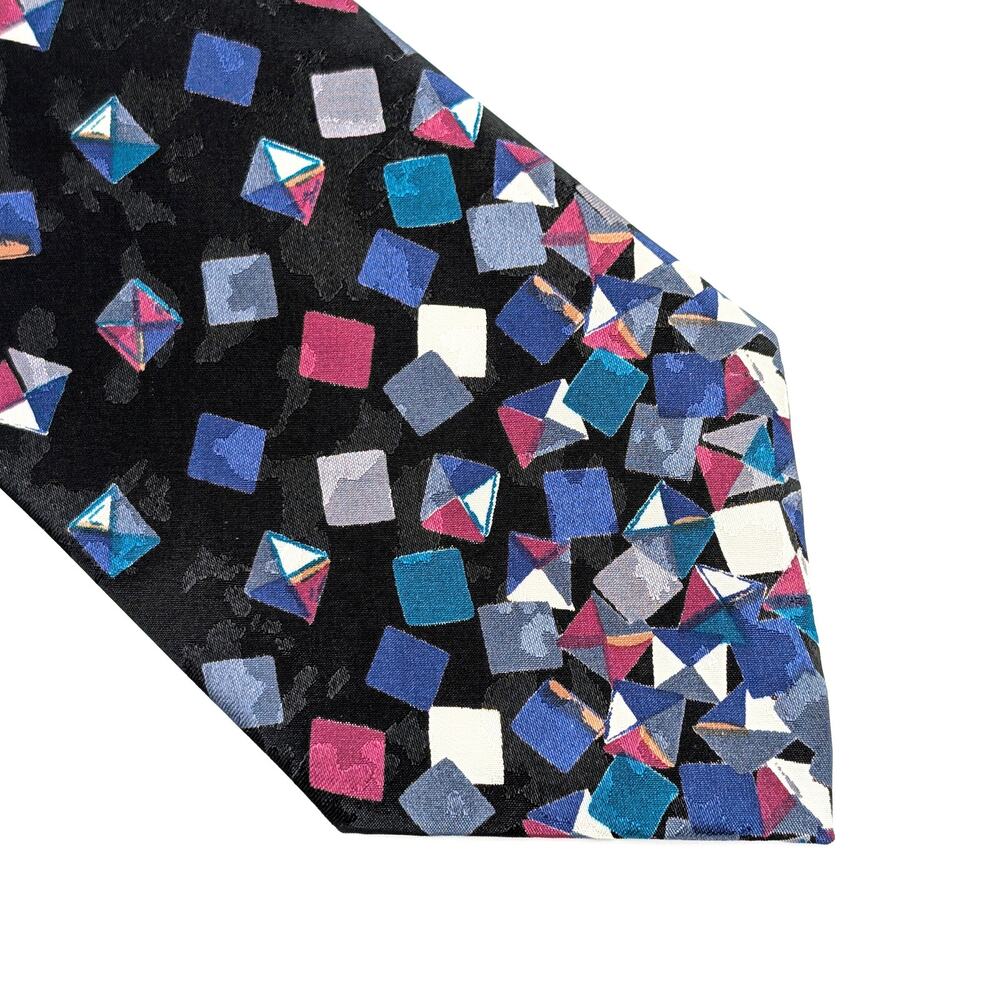 Vintage 90s Gitano Men’s Tie Wide Abstract Geometric New Wave Black Multicolor